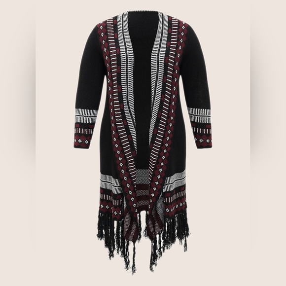NEW NWT Bloomchic Plus Size Black Bandana Print Fringe Trim Maxi Cardigan  3X - Picture 9 of 12